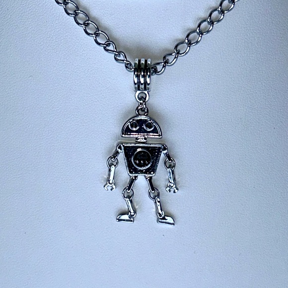Handmade “Lovable Robot” Stainless Steel 18” Necklace Modern Hypoallergenic - Picture 1 of 5